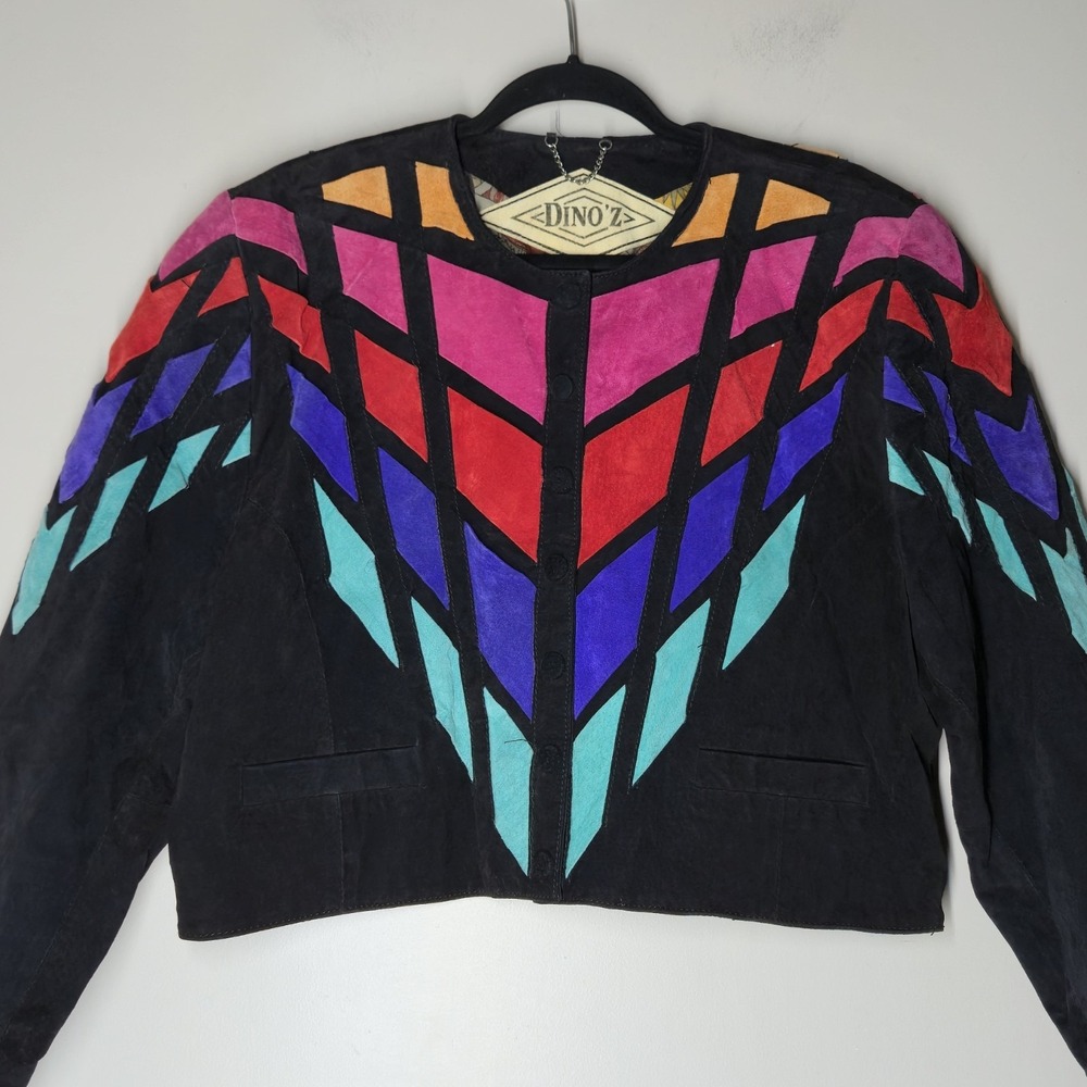 Dinoz Suede Patchwork Jacket Women's Size Medium Art Fashion Chic